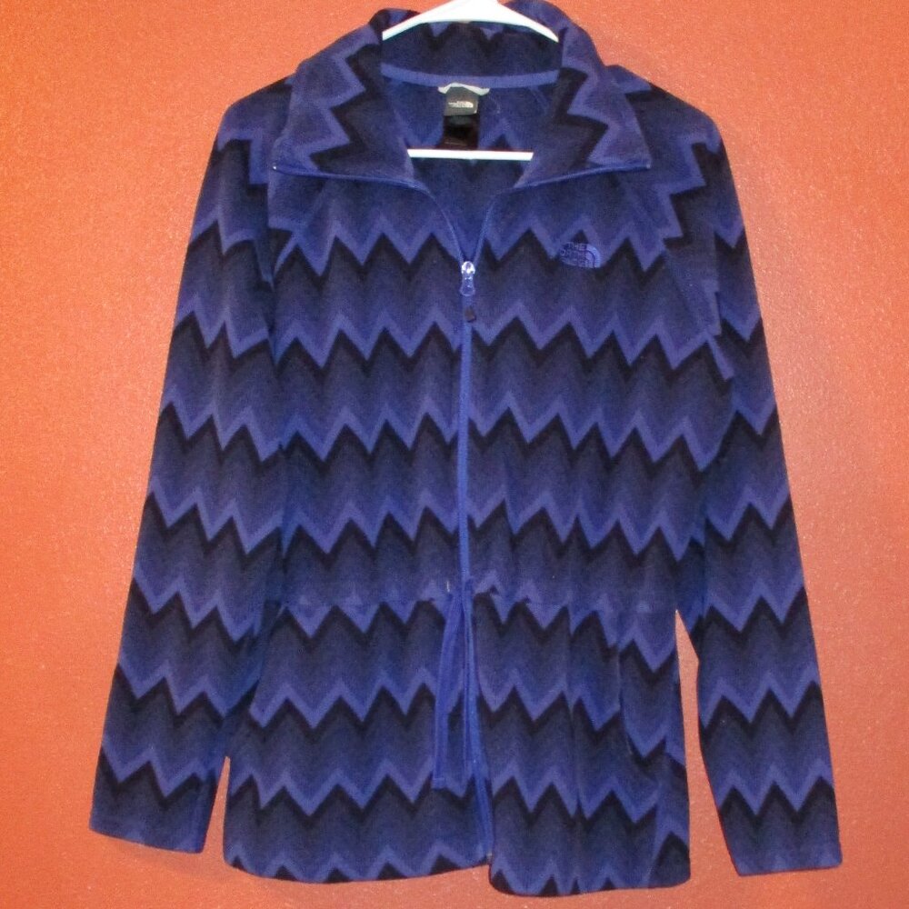 North Face Jacket Woman Large Black Blue Pockets Full Zip Long Sleeve Jacket